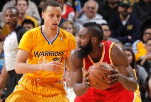 Stephen Curry guards James Harden in a previous game. Curry and the Warriors' defensive philosophy is a great example for teams, including ours at Bard.